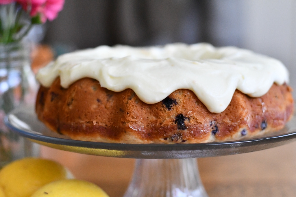 Lemon blueberry bundt cake with cream cheese frosting