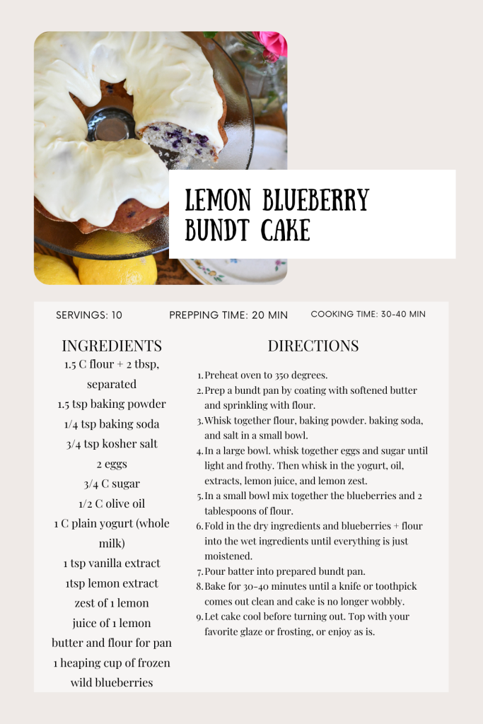 Recipe card for lemon blueberry bundt cake